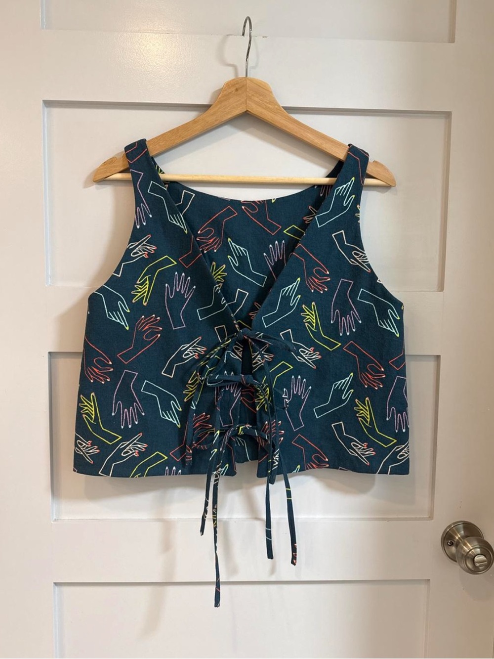 Handmade Linen Crop Tie Tank M